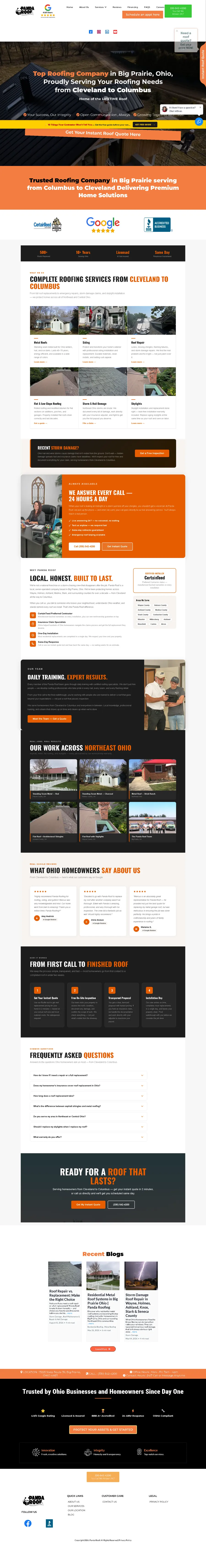 pandaroofing.com as it stands today, scrolled top to bottom