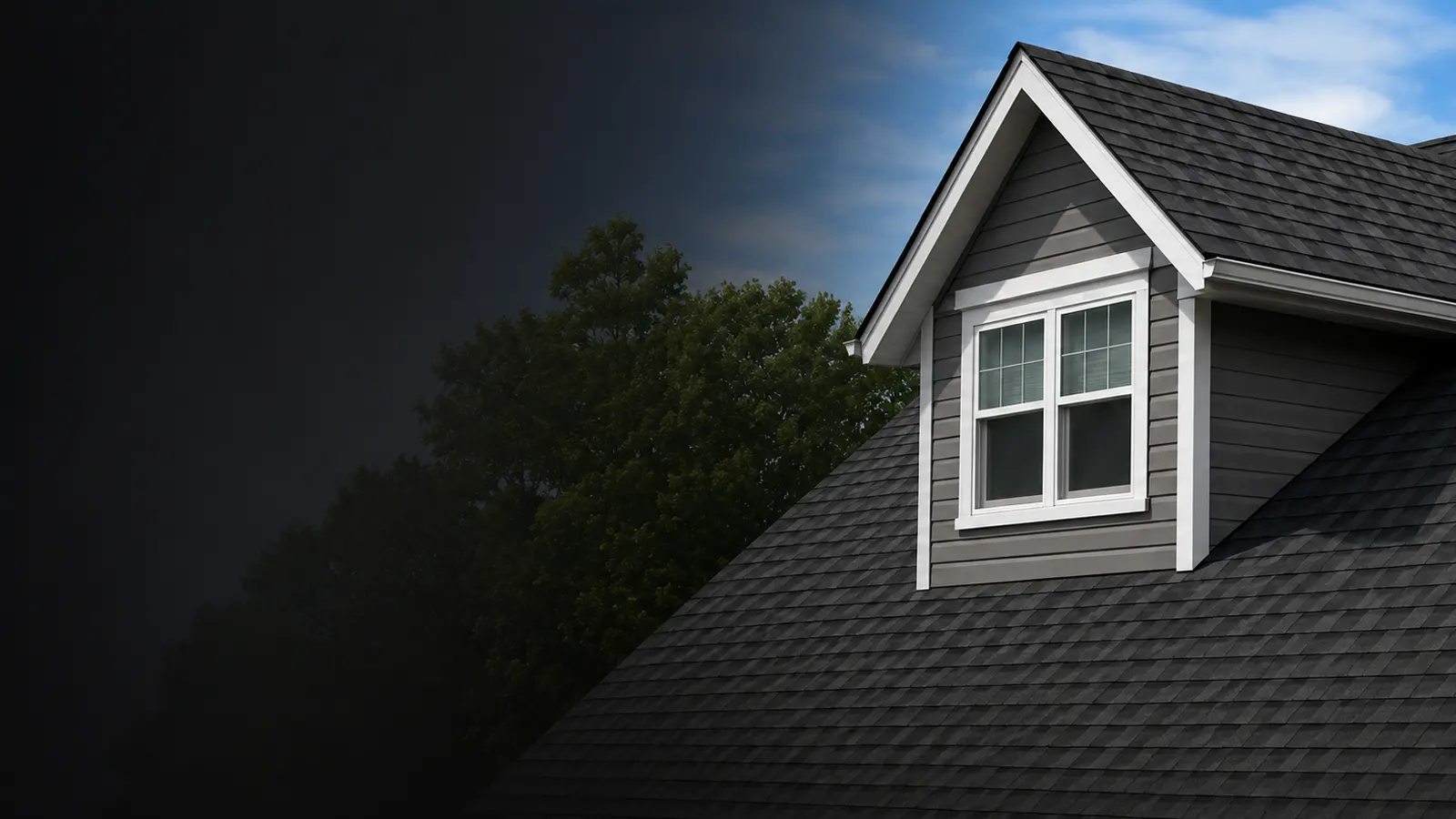 Close-up of storm-worn asphalt shingles